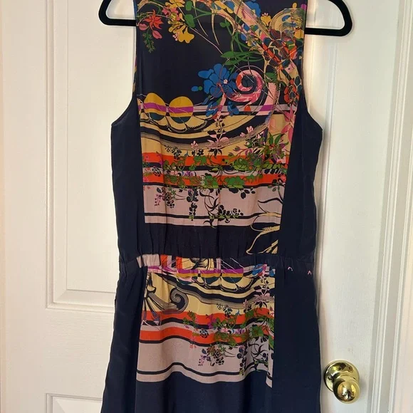 Anthropologie Leifnotes Silk Printed Blue Dress Size 6 - Picture 3 of 8